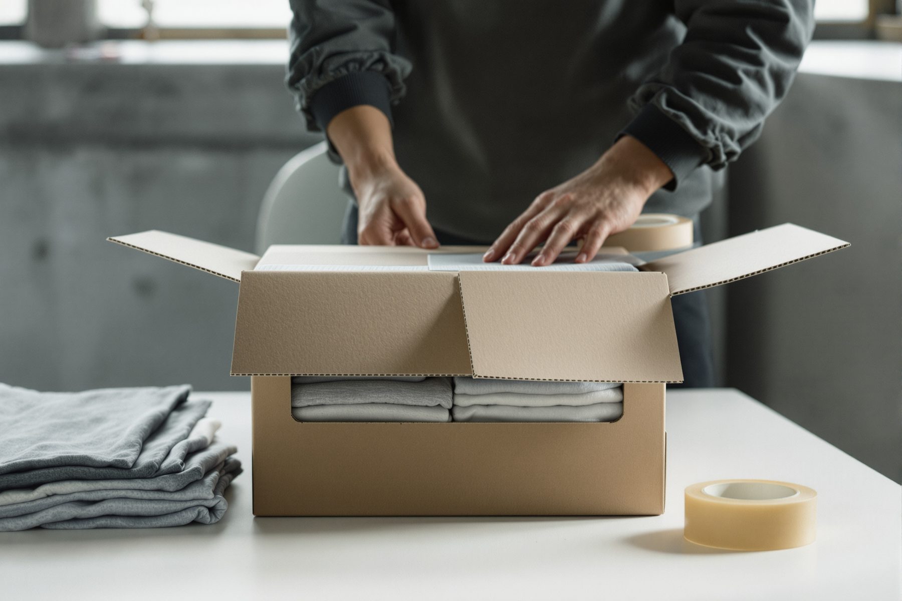 箱に詰めて出荷の準備をする手